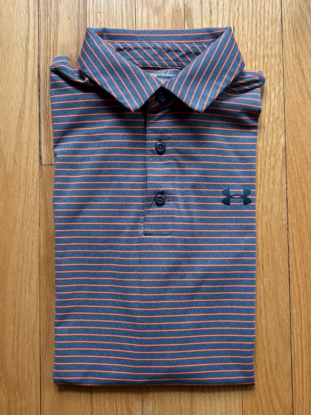 Under Armour Mens Short Sleeve Playoff Polo Shirt Golf Medium Gray Orange Stripe